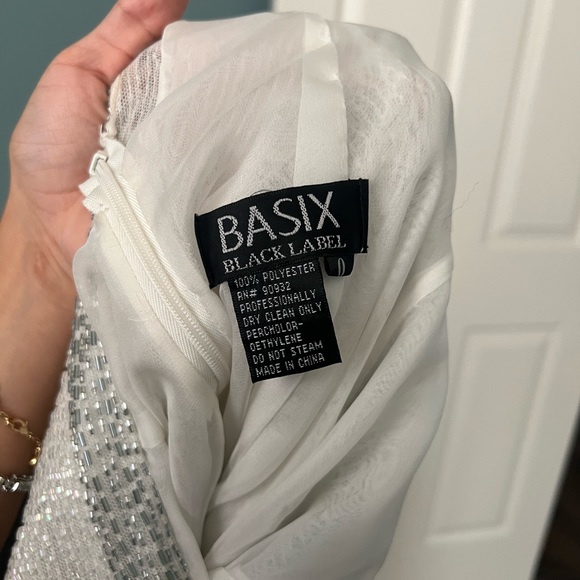 Basic Silver & White Embellished Mini Dress | Size 0 - Picture 3 of 6